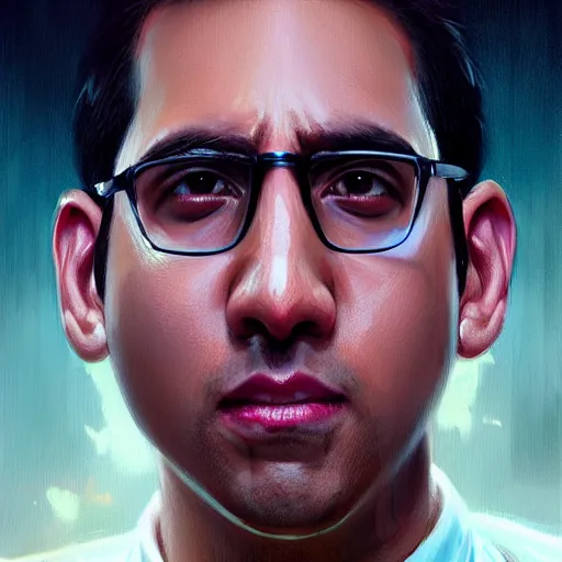 Prompt: hyper realistic, portrait of filipino michael scott painted by greg rutkowski, wlop, loish,