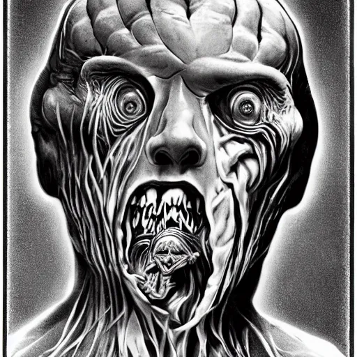 Image similar to a portrait of a creature from the beyond, body horror, by gerard brom and ansel adams