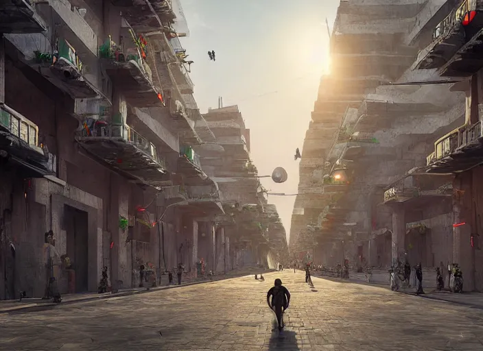 Prompt: street view of a futuristic aztec city in mexico, art by federico pelat and alejandro burdisio and markus vogt, science fiction, cinematic, 8 k resolution