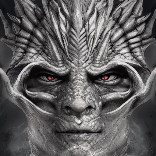 Prompt: fantasy half dragon half human face, detailed face, scaly face, face portrait, concept art