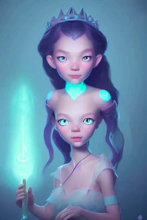 Image similar to super cute Bioluminescent Princess character concept, soft light, soft mood, realistic body features and face, illustration, painting oil on canvas by Elena Zhurikhina and Goro Fujita and Charlie Bowater, octane render trending on artstation, 4k, 8k, HD