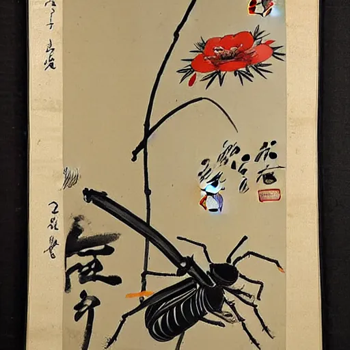 Image similar to a chinese painting of insect and plant by qi baishi