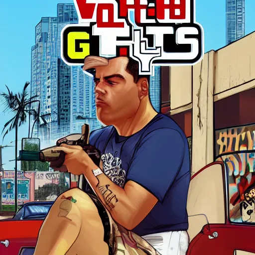 Prompt: benito antonio martinez ocasio bad bunny in gta v cover art by steven bliss, cover art, box art, loading screen