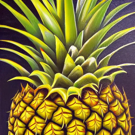 Image similar to pineapple express, oil and acrylic on canvas, surrealism, high detail