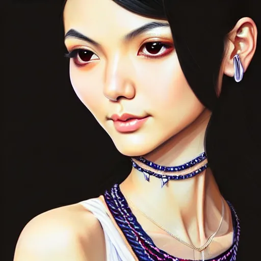 Image similar to digital painting of a close up face portrait of an elegant, beautiful, sophisticated, fashionable, pretty young burmese - japanese victoria justice, the rings of saturn. intricate ornate detail, eye focus, by artgerm, range murata, jeremy lipking, trending on pinterest, artstation hq, vivid 8 k, film still.