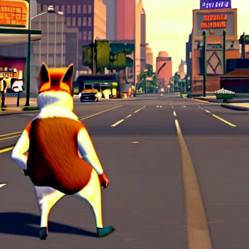 Image similar to Screenshot from the original Grand Theft Auto III featuring Nick Wilde (from Zootopia)