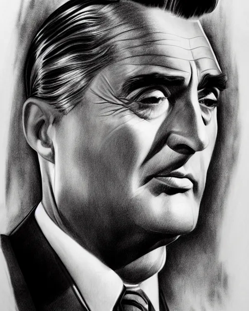 Image similar to hyper realistic full figure pencil drawing of cary grant from north by northwest, monochrome, water color, detailed, rim light, diffused, intricate, by anna dittmann