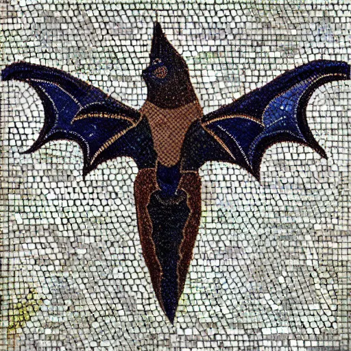 Prompt: a realistic bat, Byzantine mosaic, highly detailed