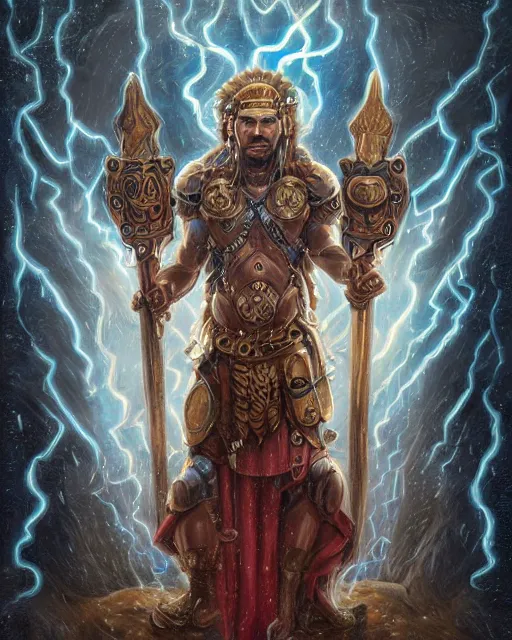 Prompt: digital painting of illapa, incan god of god of thunder lightning and rain, by filipe pagliuso and justin gerard, symmetric, fantasy, realistic, highly detailed, realistic, intricate, sharp focus, tarot card