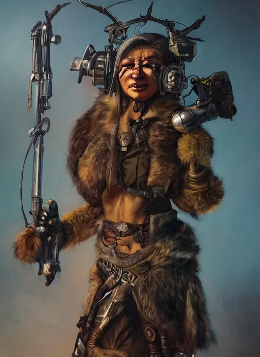 Image similar to hyper realistic photography portrait of postapocalyptic cyberpunk asian cyborg tribal warrior amazon cinematic, muppet show, brom, mucha, moebius juan gimenez artstation, cgsociety