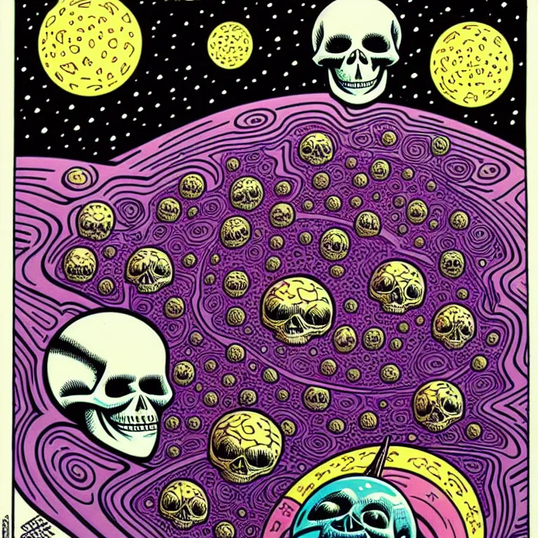 Prompt: by paul kirchner. skull in space. psychedelic.