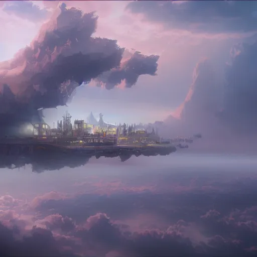 Prompt: a floating city in the clouds, 4 k, artstation