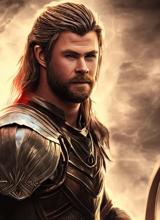 Prompt: A fantasy comic book style portrait painting of Chris Hemsworth as a Warrior Sorcerer in dark castle setting, unreal 5, DAZ, hyperrealistic, octane render, RPG portrait, dynamic lighting