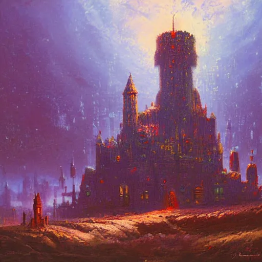 Prompt: a large walking castle by paul lehr