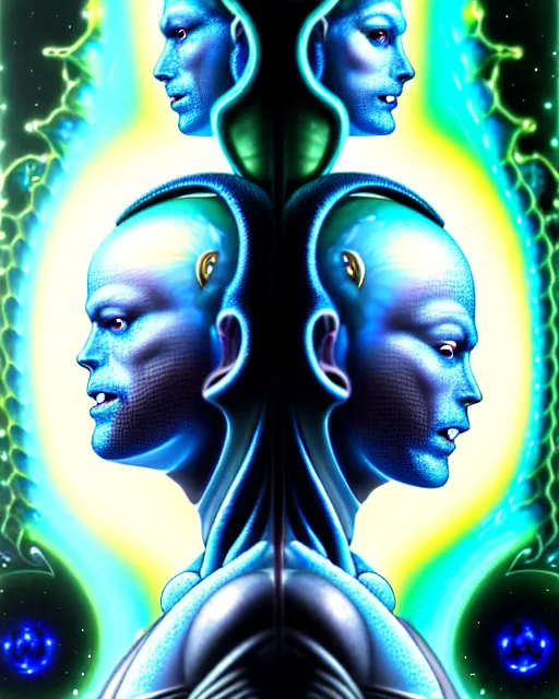 Image similar to a portrait of gemini man and woman fantasy character portrait made of fractals facing each other, ultra realistic, wide angle, intricate details, the fifth element artifacts, highly detailed by peter mohrbacher, hajime sorayama, wayne barlowe, boris vallejo, aaron horkey, gaston bussiere, craig mullins