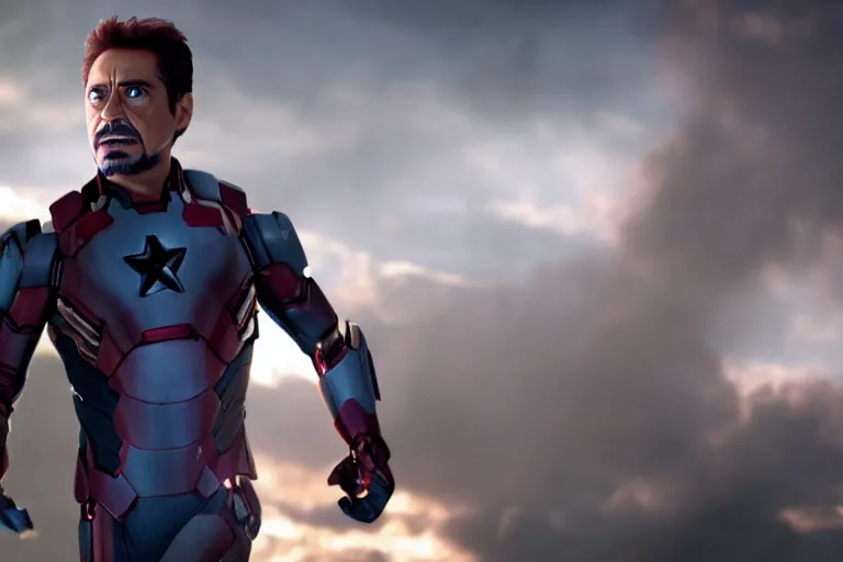 Image similar to film still of zombie Tony Stark in new avengers movie, 4k