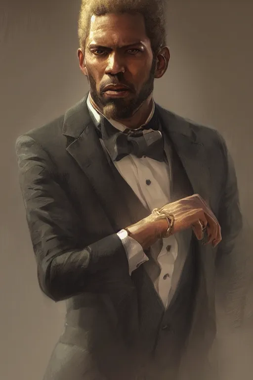 Prompt: portrait of James Cage White, millionaire suit, evil mastermind, fantasy, intricate, realistic, cinematic lighting, highly detailed, digital painting, Artstation, concept art, smooth, sharp focus, illustration, art by Artgerm and Greg Rutkowski and Alphonse Mucha