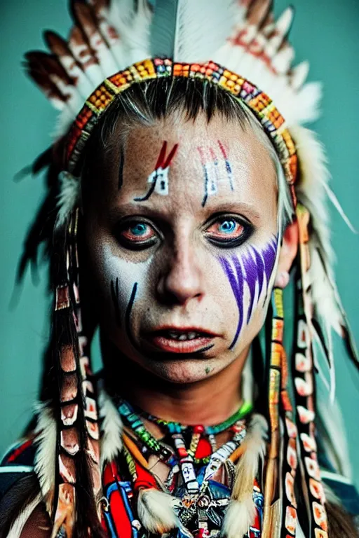 Image similar to Photo of Native American indian woman Yolandi Visser, portrait, skilled warrior of the Apache, ancient, realistic, detailed, Yolandi Visser