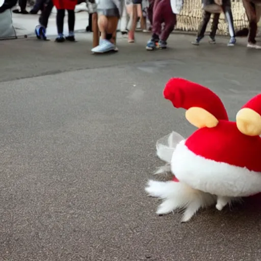 Prompt: A photograph of a Moogle in real life