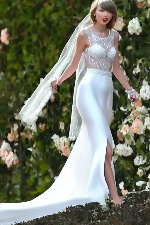 Image similar to taylor swift in a beautiful wedding dress