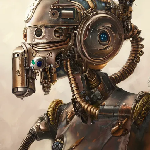 Prompt: portrait painting of a steampunk cyborg robot princess, ultra realistic, concept art, studio ghibli, intricate details, eerie highly detailed