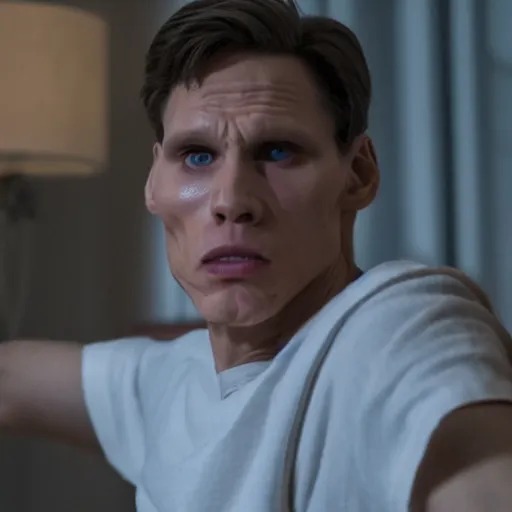 Image similar to Live Action Still of Jerma in The Exorcist, real life, hyperrealistic, ultra realistic, realistic, highly detailed, epic, HD quality, 8k resolution, body and headshot, film still