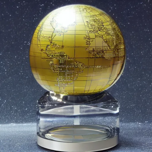 Prompt: crystal globe the size of planet earth