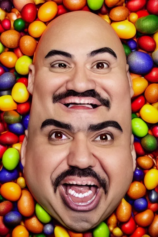 Image similar to 📷 gabriel iglesias the egg 🥚, made of food, head portrait, dynamic lighting, 4 k