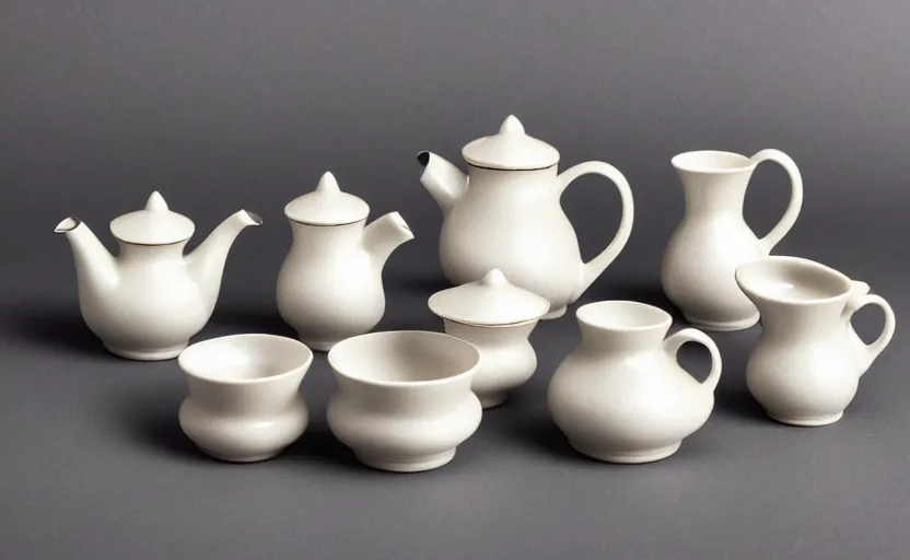 Prompt: Engalnd Porcelain tea set, chiaroscuro, soft contrast