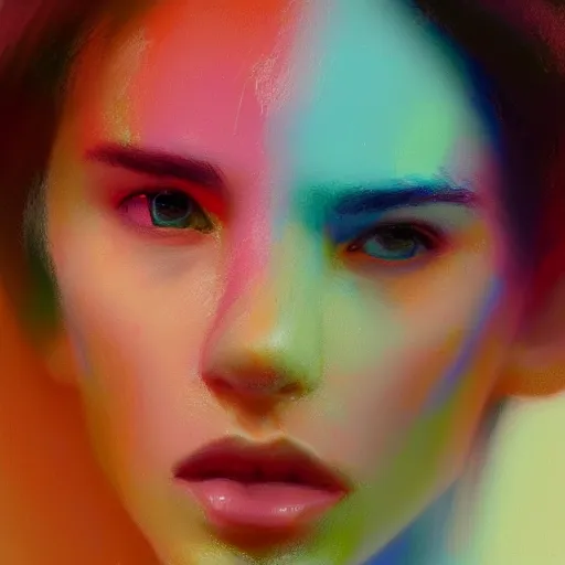 Prompt: A vibrant pastel close up of a female by Alec Soth and Marek Okon, trending on Artstation:3