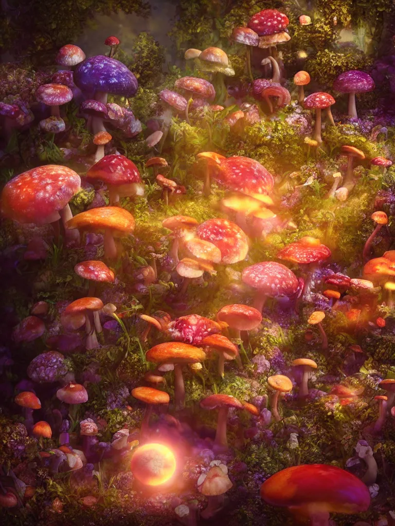 a psychedelic engine creates mushrooms while fairy's | Stable Diffusion ...