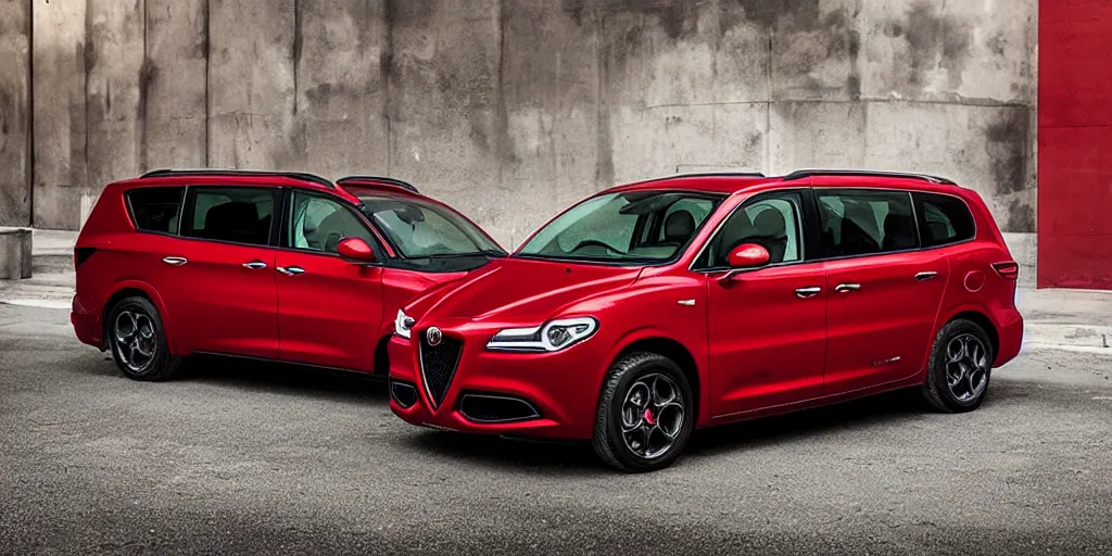 Image similar to “2022 Alfa Romeo Minivan, red”