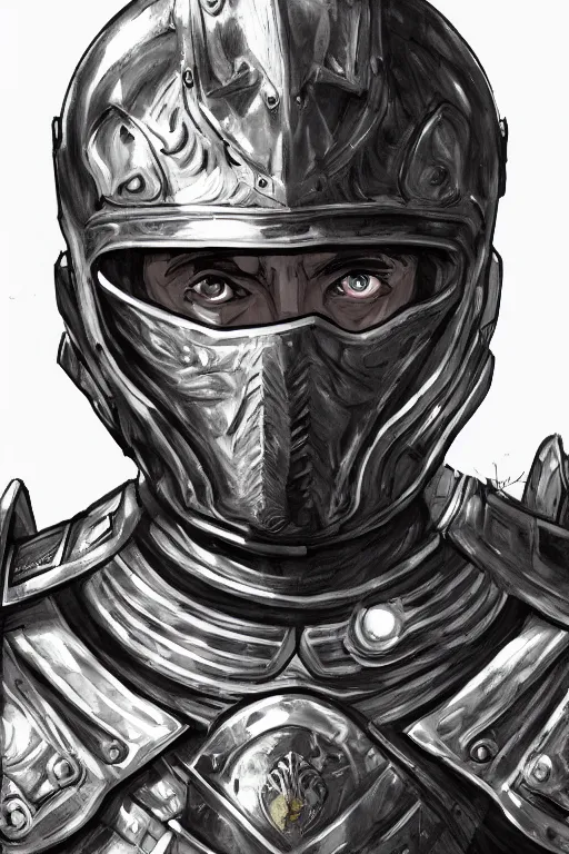 Image similar to emmanuel macron smiling while wearing armour, highly detailed, digital art, sharp focus, trending on art station