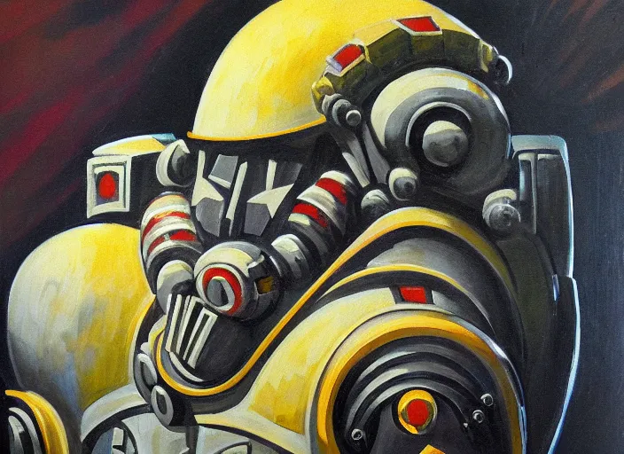 Prompt: Art Deco painting portrait of space-marine high detail warhammer 40k