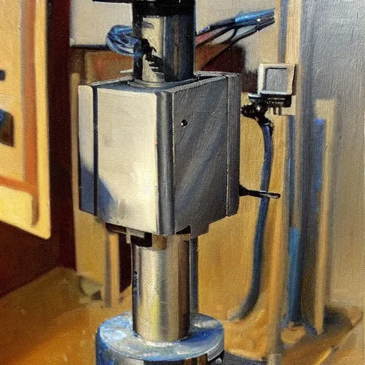 Image similar to “A detailed oil painting of a CNC milling machine by Isaac Levitan”