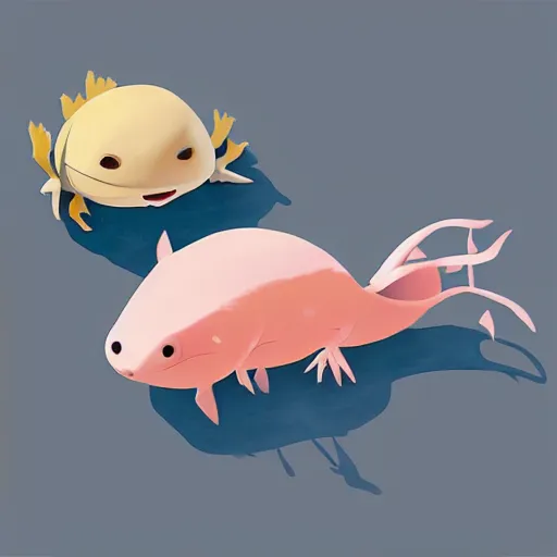 Prompt: cutes axolotl swimming playing, painting by Goro Fujita art, sharp focus, highly detailed, ArtStation