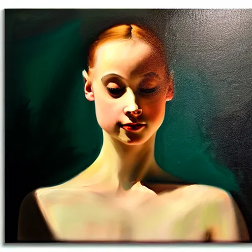 Image similar to portrait of a ballerina, very thick and wet oil paint, 8 k, cinematic light, shadows, reflection highlights in the paint, in the style of joseph lee,