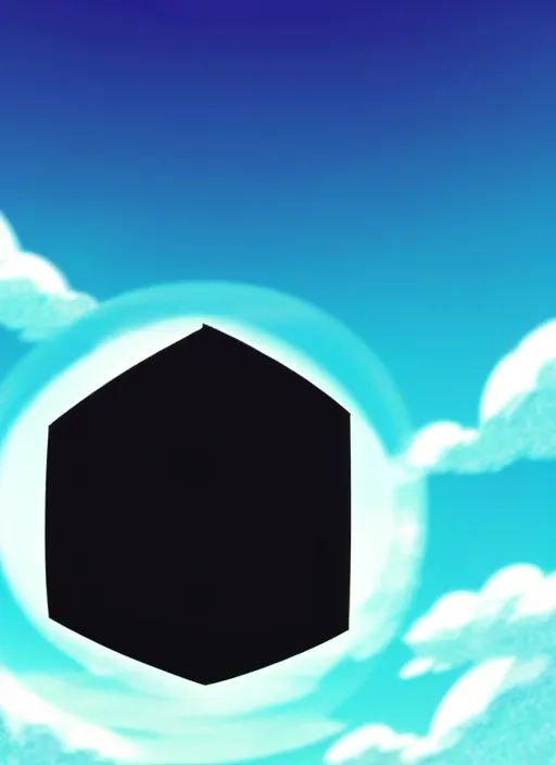 Image similar to an asymmetrical cell - shaded studio ghibli concept art study of a black cube inside a bubble in the sky. wide shot, very dull colors, hd, 4 k, hq