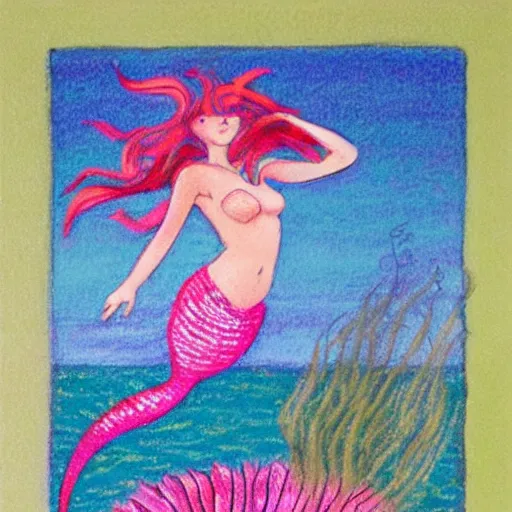Image similar to mermaid jumping from water, pastel color fantasy art