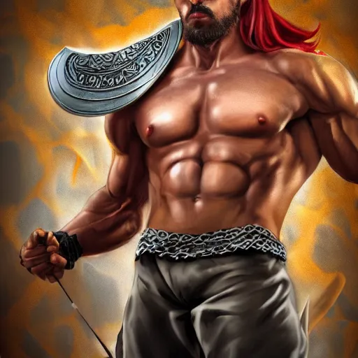 Prompt: handsome portrait of a spartan guy bodybuilder posing, holding a spear, intricate details, trending on artstation, sharp focus, caustics, radiant light, translucence, style of vento aureo cover art, style of stone ocean cover art, style of steel ball run cover art, ilya kuvishinov style, illustrated by hirohhiko araki