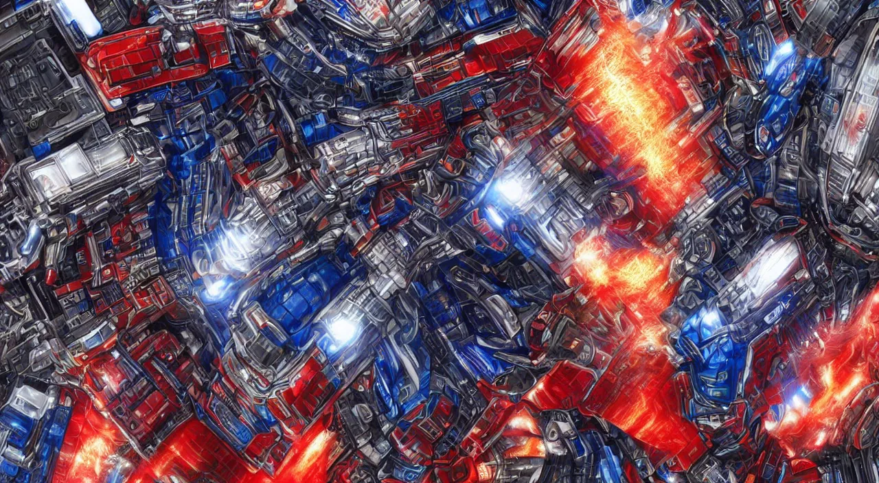 Image similar to elon musk as optimus prime hyper detailed realistic 8 k, sacred geometry