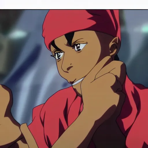 Image similar to Tupac Shakur, screenshot from a 2012s anime, anime