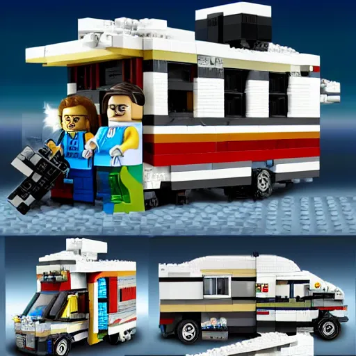 Image similar to walter white rv lego set box realstic