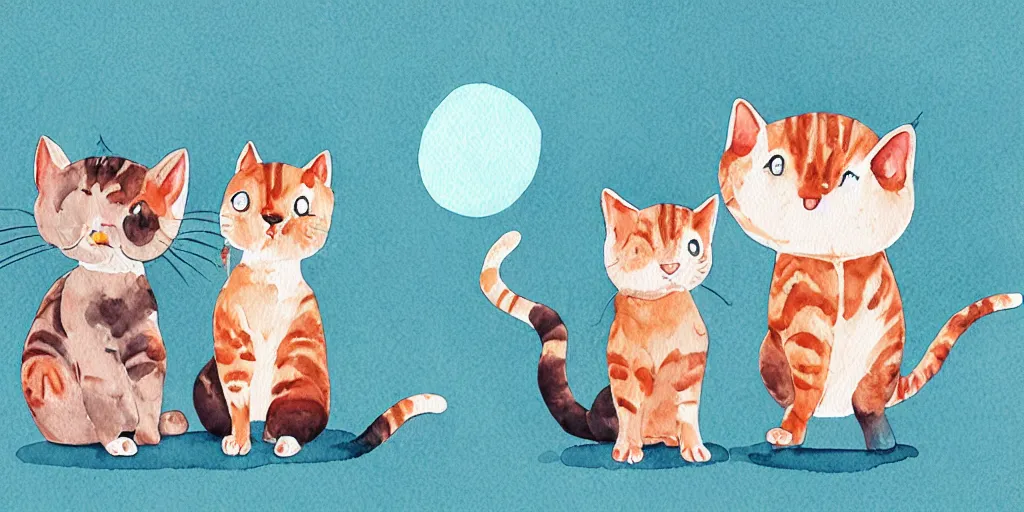 Image similar to watercolor illustration style, cute cats training in the fitness studio