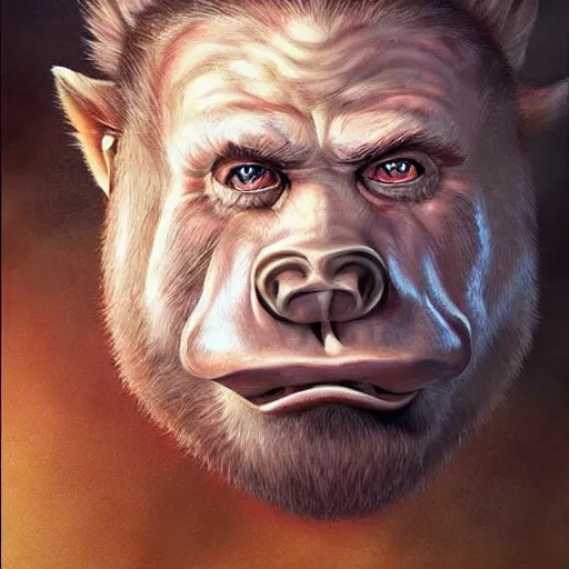 Prompt: Manbearpig is half man half bear half pig I'm super cereal beautiful stunning portrait by tony sart