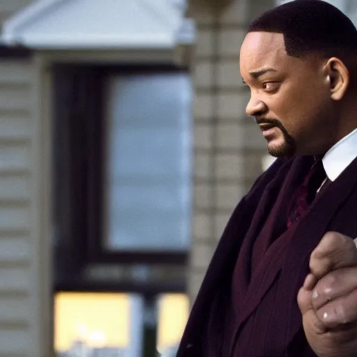 Image similar to will smith as tony soprano, film still