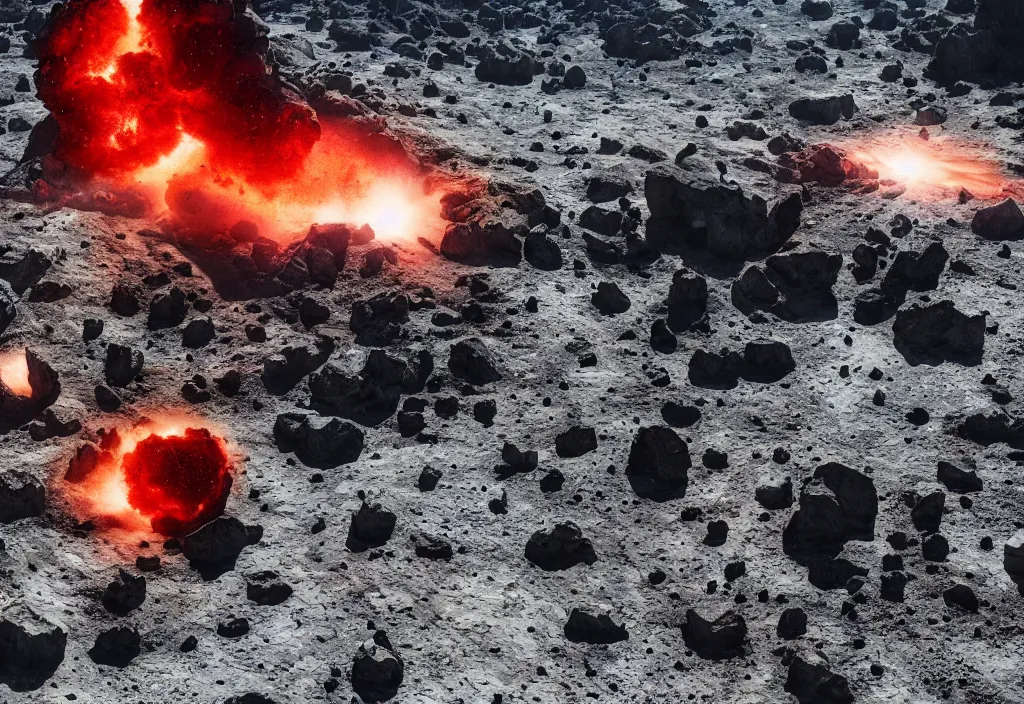 Prompt: fashion editorial of asteroids crashing on earth. gigantic explosions. wide angle shot. highly detailed. depth of field. high definition. 8k. photography.