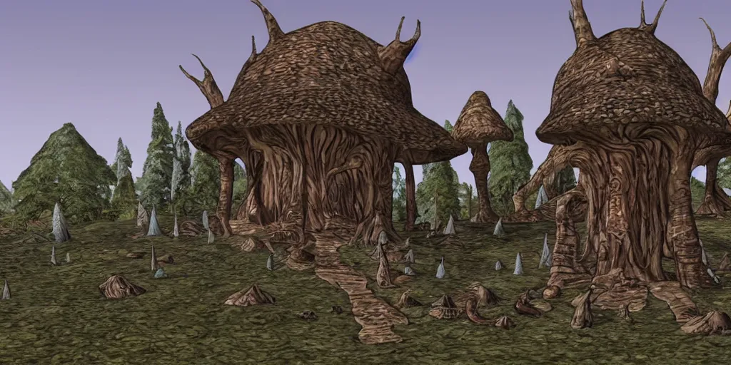 Image similar to large residence in pacific northwest, style of telvanni wizard's mushroom tower