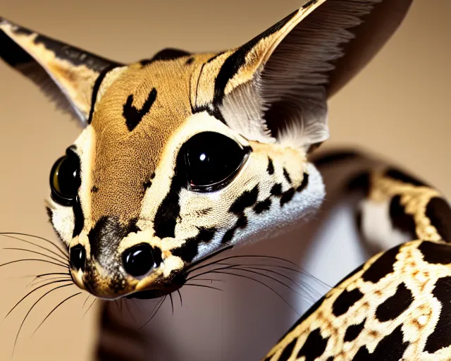 Image similar to an award winning photo of a serval - headed ball python, environmental portrait photography, national geographic, 4 k, sharp focus