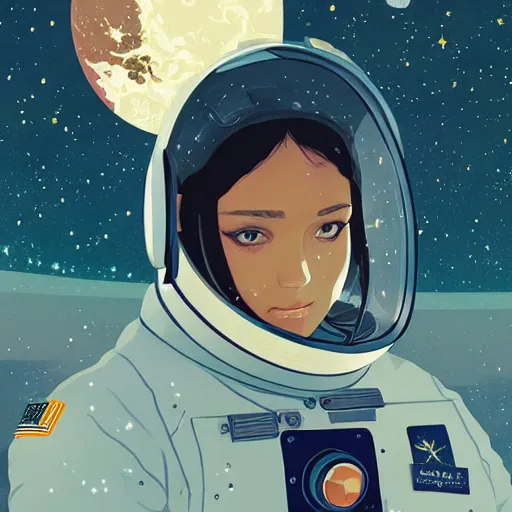 Image similar to model jessica alba light novel illustration as an astronaut by makoto shinkai by victo ngai by